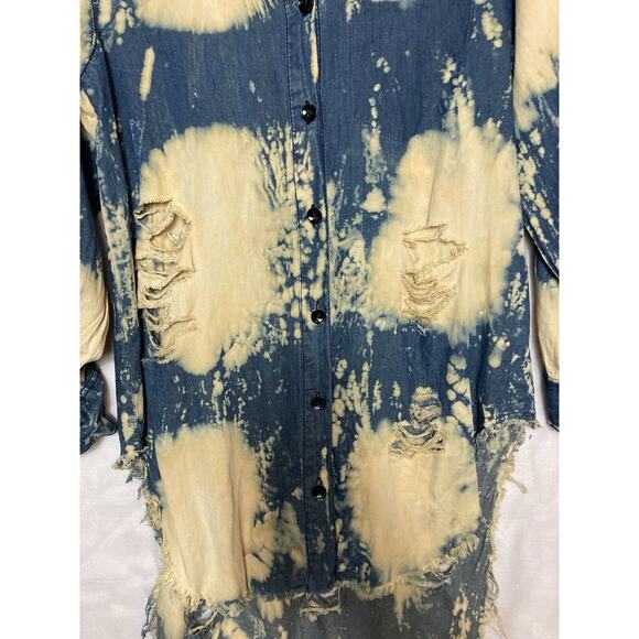 Thrill Jeans Women Shirt Medium Blue High Low Distressed Button Down pre owned - Picture 2 of 14